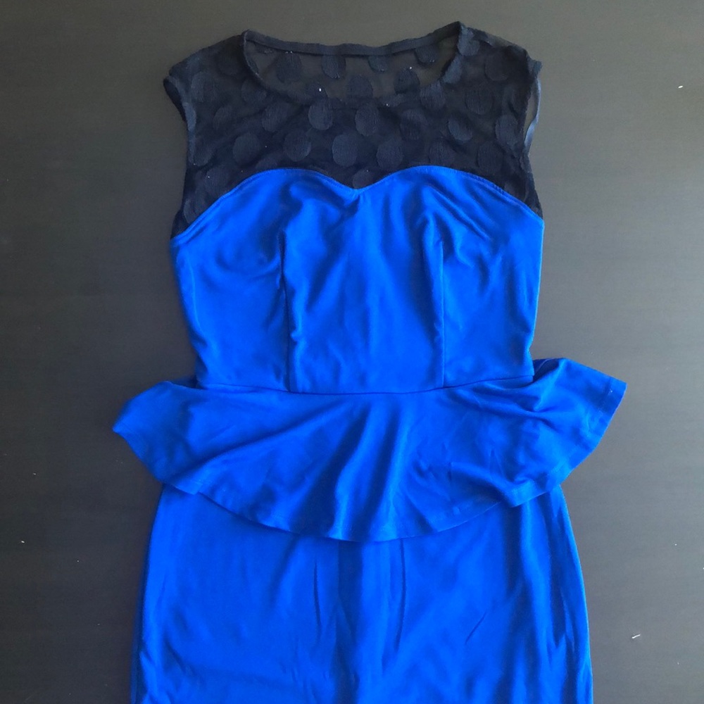 Blue Peplum Dress with Mesh Detail